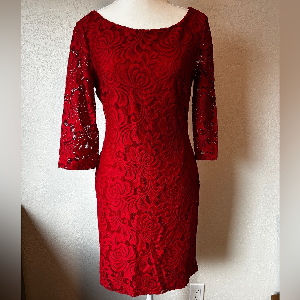 Red lace midi dress